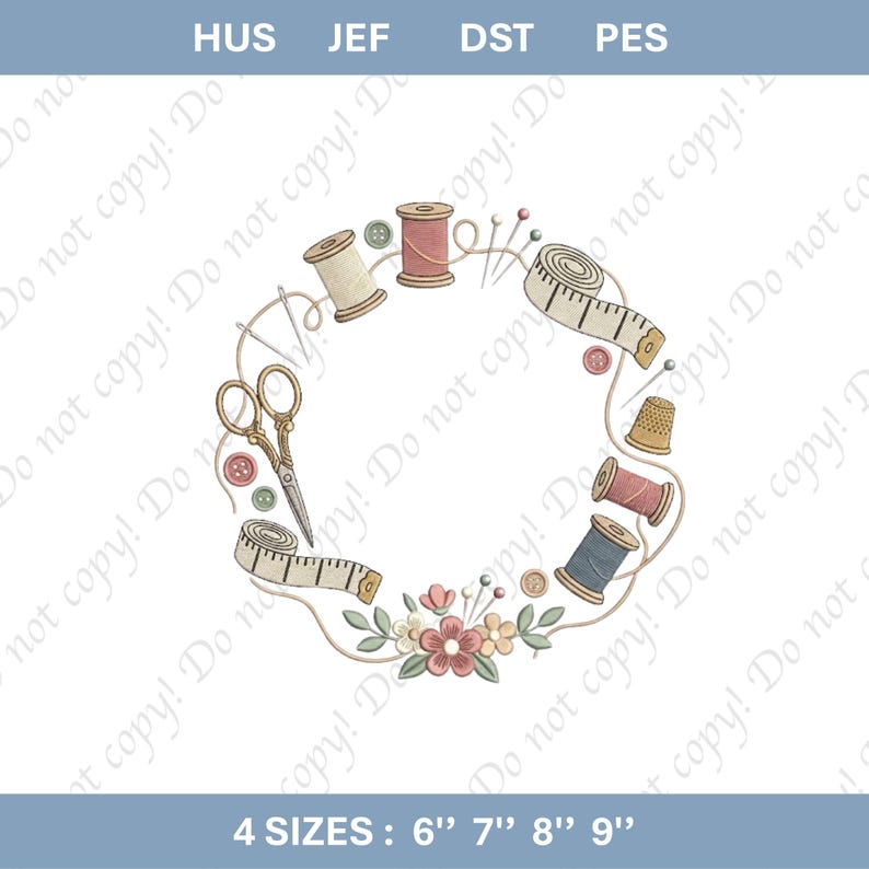 Sewing Tools Wreath Embroidery File Tape Measure Scissors Monogram ...