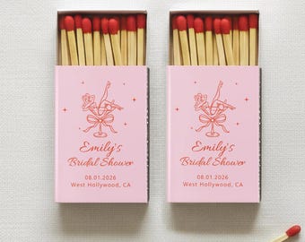 Personalized Bridal Shower Matchboxes Custom Cocktail Party Favors Double Sided Matches Chic Bachelorette Shower Decor
