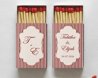 Personalized Wedding Matchboxes Burgundy Stripe Design Custom Matchbox Favors for Guests Bridal Shower Table Decor