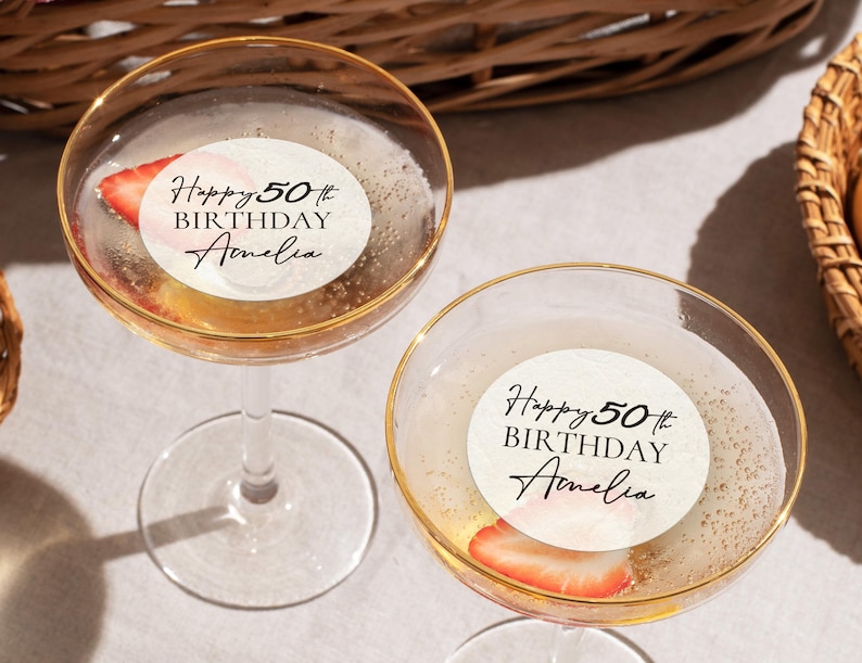 Personalized Edible Drink Toppers for Birthday Party - Custom Cocktail Toppers - 20th 30th 40th 50th Milestone Birthday Decor image 9