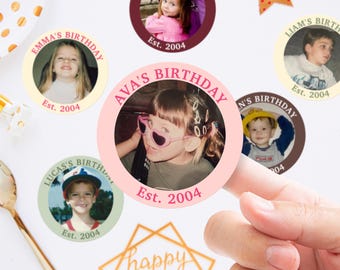 Custom 21st Photo Stickers – Personalized Birthday Stickers – Twenty First Party Favors – Face Stickers for Baby Shower & Bachelorette