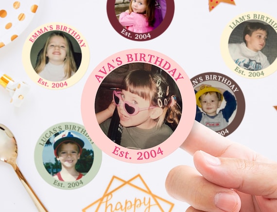 Custom 21st Photo Stickers – Personalized Birthday Stickers – Twenty First Party Favors – Face Stickers for Baby Shower & Bachelorette