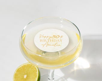 Adornos comestibles personalizados para bebidas de cumpleaños - Adornos para cócteles personalizados - Decoración para cumpleaños número 20, 30, 40 y 50