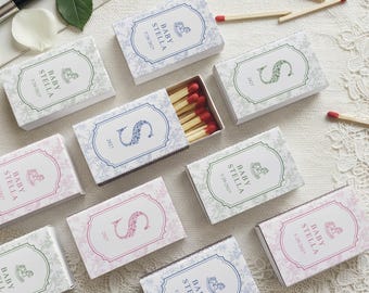 Personalized Baby Shower Matchbox Favors Custom Toile Floral Rocking Horse Event Decor Elegant New Baby Keepsake Gift