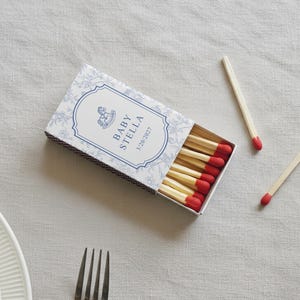 Personalized Baby Shower Matchbox Favors Custom Toile Floral Rocking Horse Event Decor Elegant New Baby Keepsake Gift bild 2