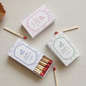 Personalized Baby Shower Matchbox Favors Custom Toile Floral Rocking Horse Event Decor Elegant New Baby Keepsake Gift bild 7