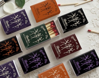 Personalized Halloween Bachelorette Matchboxes, Bride or Die Gothic Party Favors, Skeleton Wedding Matchbook, Bridal Shower Keepsake