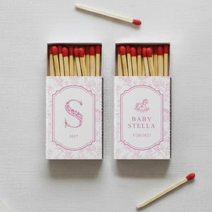 Personalized Baby Shower Matchbox Favors Custom Toile Floral Rocking Horse Event Decor Elegant New Baby Keepsake Gift bild 5