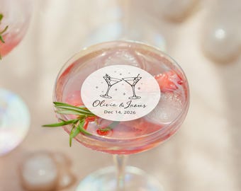 Personalized Valentine Cocktail Toppers, Custom Edible Drink Decals for Wedding Martini Art Garnish, Minimalist Anniversary Party Decoration