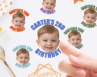 Custom Photo Face Stickers: Personalized 2nd Birthday Party Favors, Treat Bag Decals