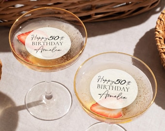 Edible Cocktail Drink Toppers Personalized Birthday Champagne Toppers Custom Name Age Party Decor Milestone Celebration