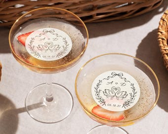 Personalized Wedding Drink Topper, Swan Edible Cocktail Topper, Custom Wafer Paper Wedding Favor, Bridal Shower Engagement Party Decor