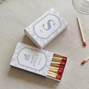 Personalized Baby Shower Matchbox Favors Custom Toile Floral Rocking Horse Event Decor Elegant New Baby Keepsake Gift bild 3