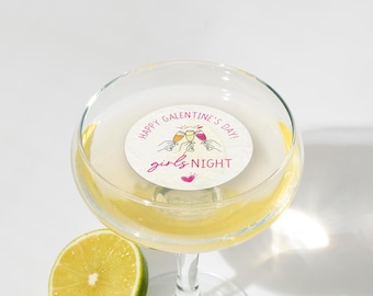 Adornos comestibles para cócteles del Día de Galentines, decoración de bebidas para la noche de chicas, papel de oblea, recuerdos de fiesta de San Valentín para champán y vino.