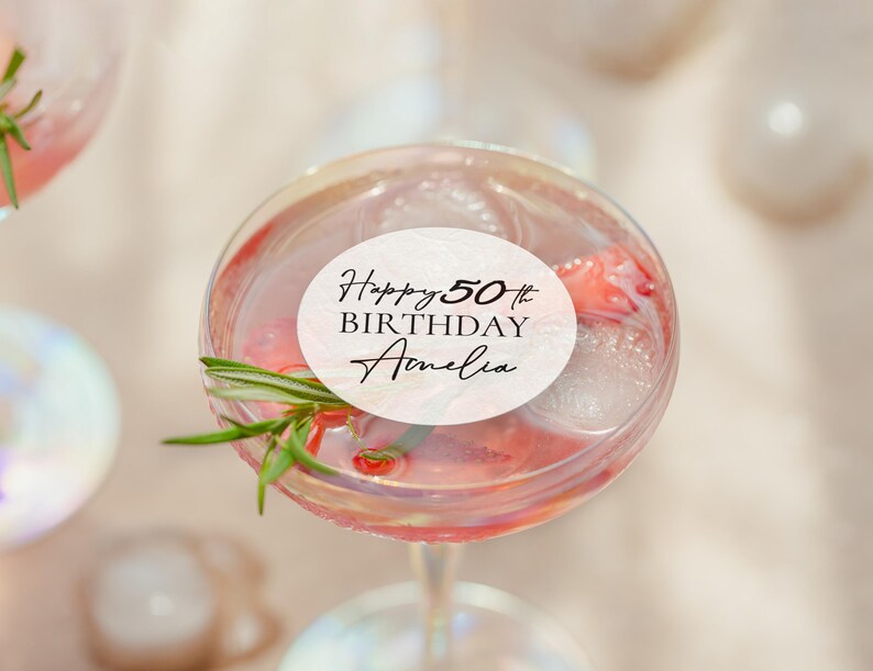 Personalized Edible Drink Toppers for Birthday Party - Custom Cocktail Toppers - 20th 30th 40th 50th Milestone Birthday Decor image 11
