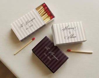 Custom Wedding Matchboxes Personalized The Perfect Match Favors with Names & Date Elegant Striped Design for Guests Table Decor Keepsake