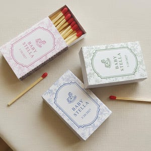 Personalized Baby Shower Matchbox Favors Custom Toile Floral Rocking Horse Event Decor Elegant New Baby Keepsake Gift bild 6