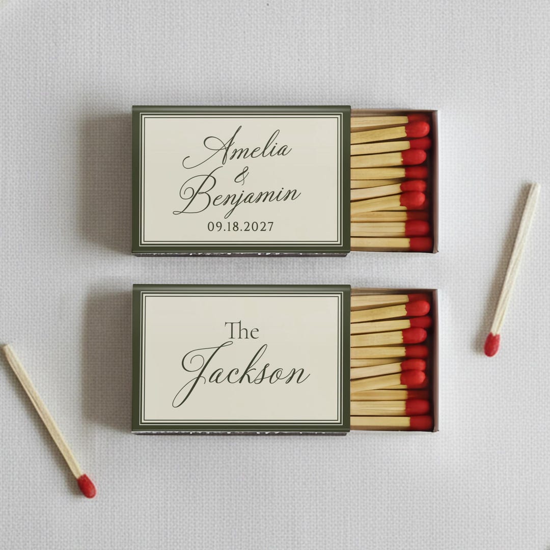 Personalized Wedding Matchboxes Forest Green Elegant Custom Matchbook ...