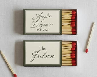 Personalized Wedding Matchboxes Forest Green Elegant Custom Matchbook Favors for Guests Unique Rehearsal Dinner Favor Custom Match Box Set