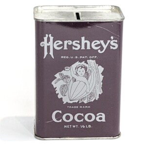 Tin Bank Hershey Cocoa Bean Baby™ Coin Bank Hershey Vintage Label Cocoa Can Collectible Piggy Bank Money Savings Bank
