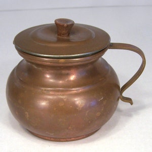 Pitcher Copper Pot Lid Handle Lid Tin Lined Wooden Knob Lid Portugal Small Antique Copper Pot