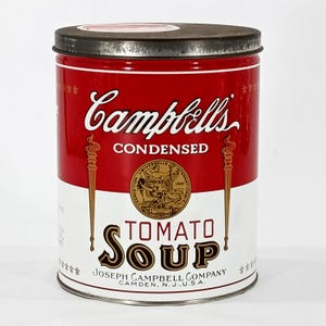 Tin Campbell's® Soup ©1996 Campbells Tomato Soup Vintage Red White Metal Kitchen Storage Canister Container Original Chicken Noodle Contents