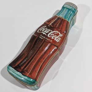 Tin Coca-Cola® Coke Bottle Tin ©1997 Vintage Soda Pop Large Metal Canister Collectible Container Hinge Lid