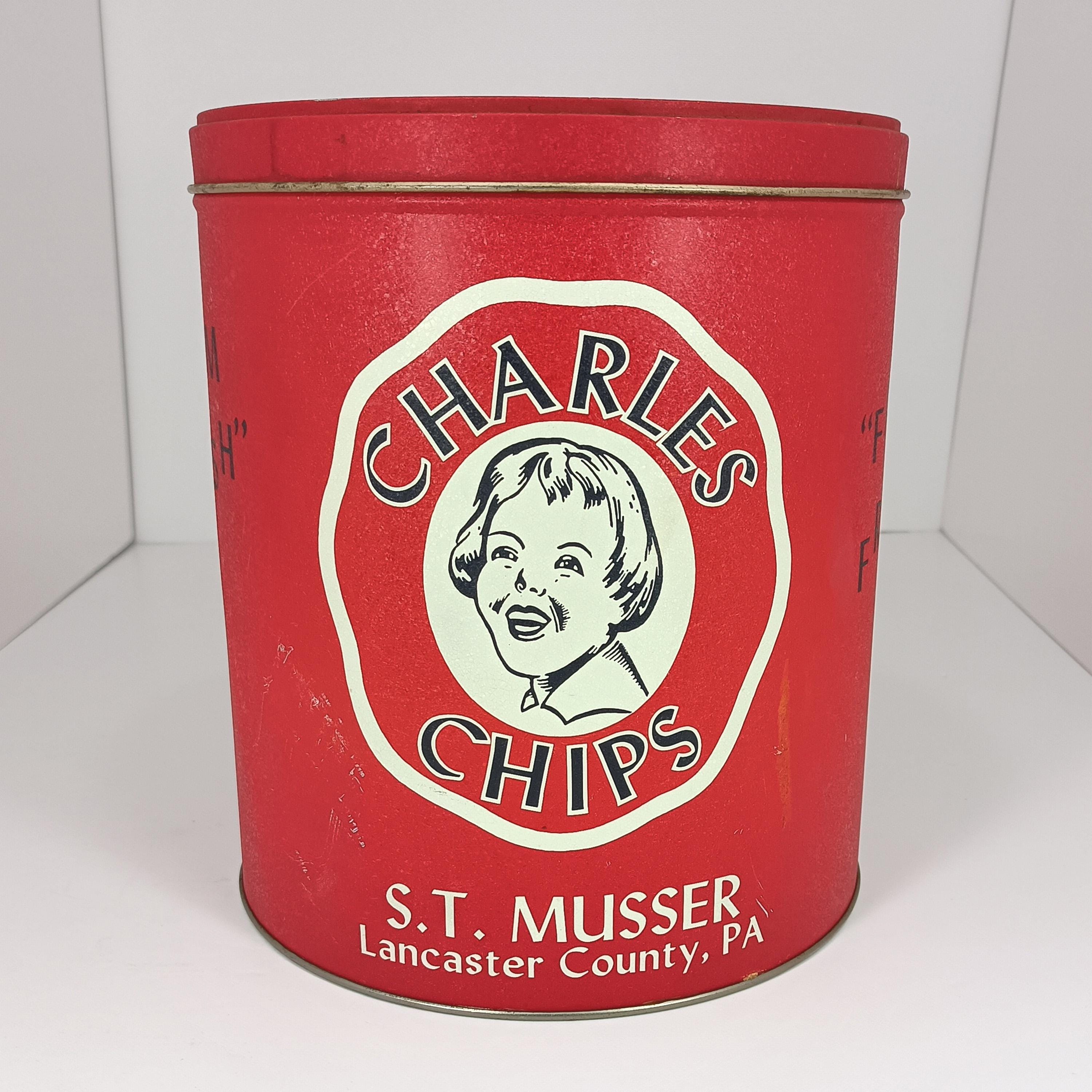 Tin: Charles Chips®–red–large Potato Chip Canister–vintage - Etsy