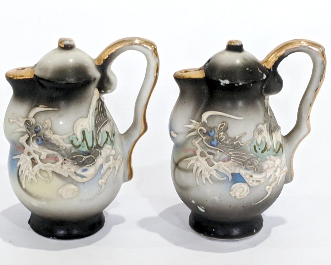 Antique Chinese Cloisonné Salt Cellar and Pepper Shaker Sets For Sale