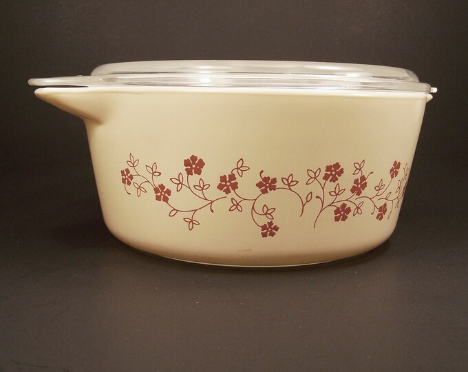 PYREX trailing Flowers Casserole Lid Large Cream Rust Vines - Etsy