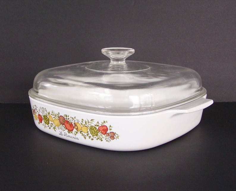 Corningware spice of Life Skillet Square Glass Lid Stove Top Oven Dish