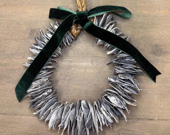 Handmade Natural Oyster Shell Flats Wreath, Coastal Beach Decor, Nautical Seashell Door Wreath, Unique Shell Wall Art