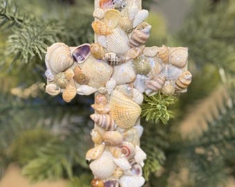 Handmade Natural Seashell Cross, Ocean-Inspired Christian Gift, Baptism or Communion Keepsake, Coastal Wall Decor, Beach Wedding Gift
