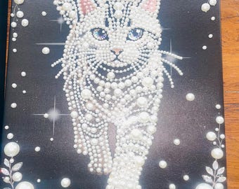 Pearl Princess Cat Diamond art - elegant, sparkly, one of a kind