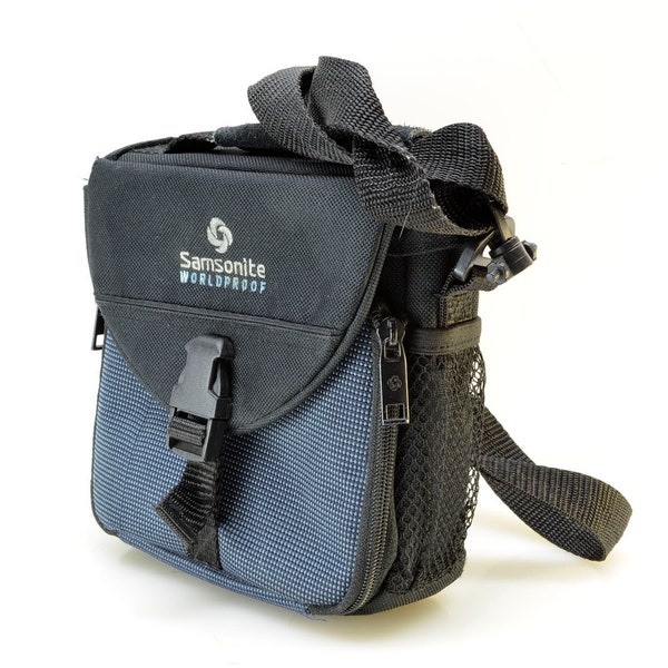 Samsonite Worldproof Camera Travel Bag 7x7 with Hand & Shoulder Straps and Belt Loop, Black and Blue, Compact Digital, PDA