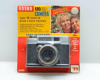 Vintage 1960s UNOPENED Rosko 120 Medium Format Camera in original sealed package, Plastic Camera Like Diana, Dream-Like Images, Collectible