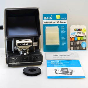 COPAL RS-3000 Dual 8mm Movie Film Editor for Super8 & Regular 8mm Film, Large Bright Screen, Like NEW Condition in Box w/Splicer, Tapes