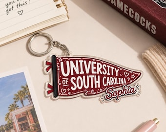 Personalized College Pennant Keychain, Custom University Acrylic Keychain, Preppy School Spirit Gift for Student