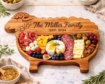 Personalized Sheep Charcuterie Board, Custom Family Name Cutting Board, Farmhouse Serving Tray, Housewarming Gift