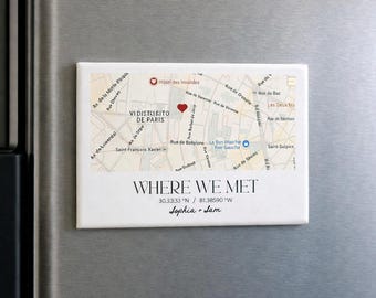 Custom Where We Met Map Magnet Personalized Couple Gift First Date Location Gift Anniversary Gift Wedding Gift Map Fridge Magnet