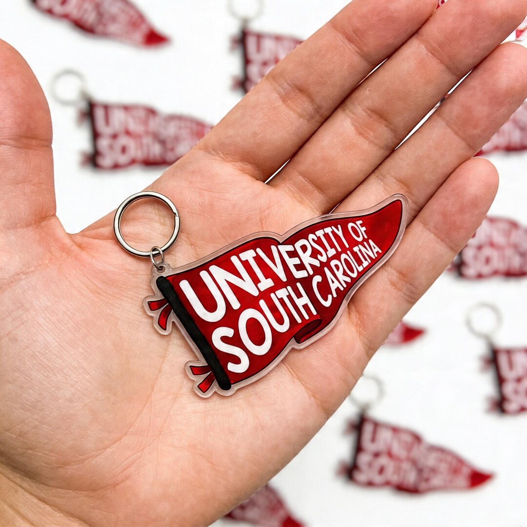 Custom University Keychain, Red College Banner Acrylic Keyring, Game ...
