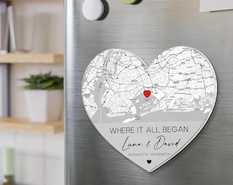 Custom Heart Map Magnet Where It All Began Personalized Couple Gift First Date Location Gift Anniversary Wedding Gift Map Fridge Magnet