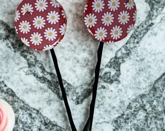 Set of 2 Daisy and Lady Bug Hair Pins (Bobby Pins)