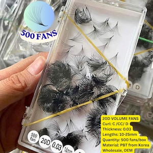20D Handmade Volume Fans For Lash Extensions 500Fans/Tray