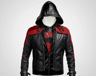 Chaqueta Red Hood y chaleco estilo murciélago hechos a mano / Conjunto de cosplay de Jason Todd inspirado en Arkham Knight