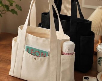 Large Canvas Tote Bag, Oversized Shoulder Bag, College Book Bag, Bachelorette Gifts, Reusable Canvas Handbag,  Summer Tote Bag, Gift for her