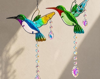 2 Pcs Hummingbird Suncatcher, Stained Glass Window Hanging, Crystal Prism Rainbow Maker, Colorful Sun Catcher Gift, Wall hanging ornament