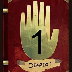 Könnte beinhalten: Ein rotes Tagebuch mit einem goldenen Handsymbol und der Zahl 1. Das Tagebuch hat goldene Eckenschützer und ein beiges Banner mit der Aufschrift "DIARIO 1".