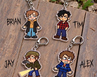 Marble Hornets Keychain, Brian Tim Jay Alex, Horror Halloween Bag Charm, Fan Gift