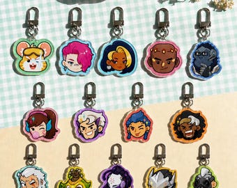 Overwatch Tank Characters Cute Acrylic Keychain, Chibi Fan Art Bag Charm, Gamer Gift